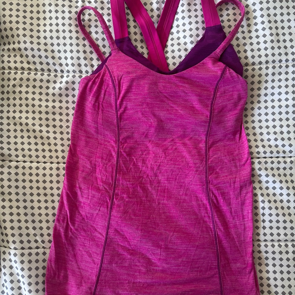 LULULEMON Pink and Purple Strappy Tank Top W/ Bra SIZE 4 WOMENS